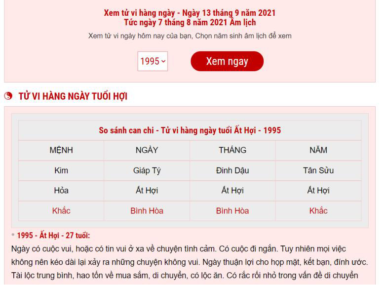 Tử vi hôm nay theo lịch vạn niên 365 chi tiết